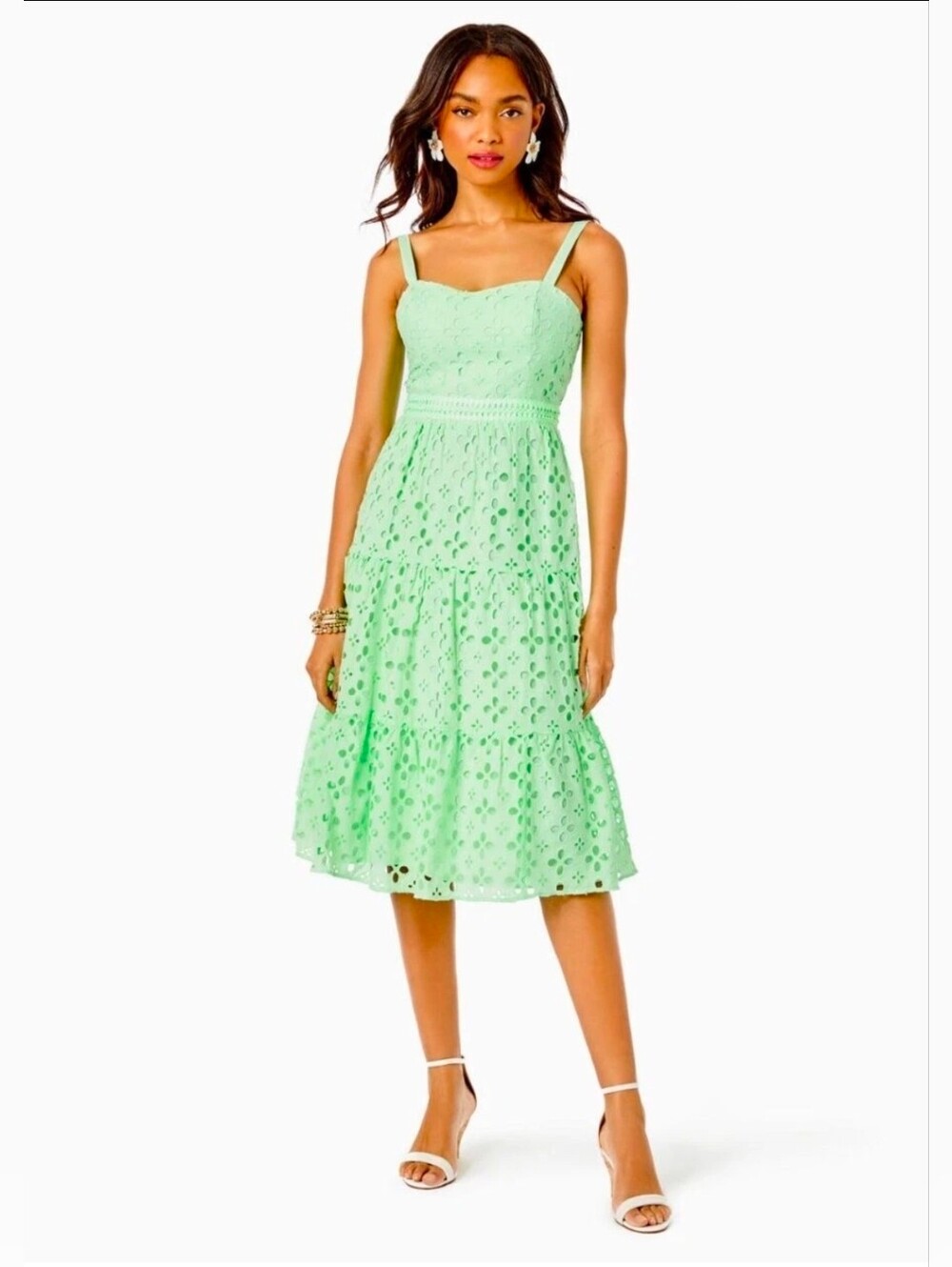 Lilly Pulitzer Pistachio Green Flirty Floral Eyelet Majorie Eyelet Dress